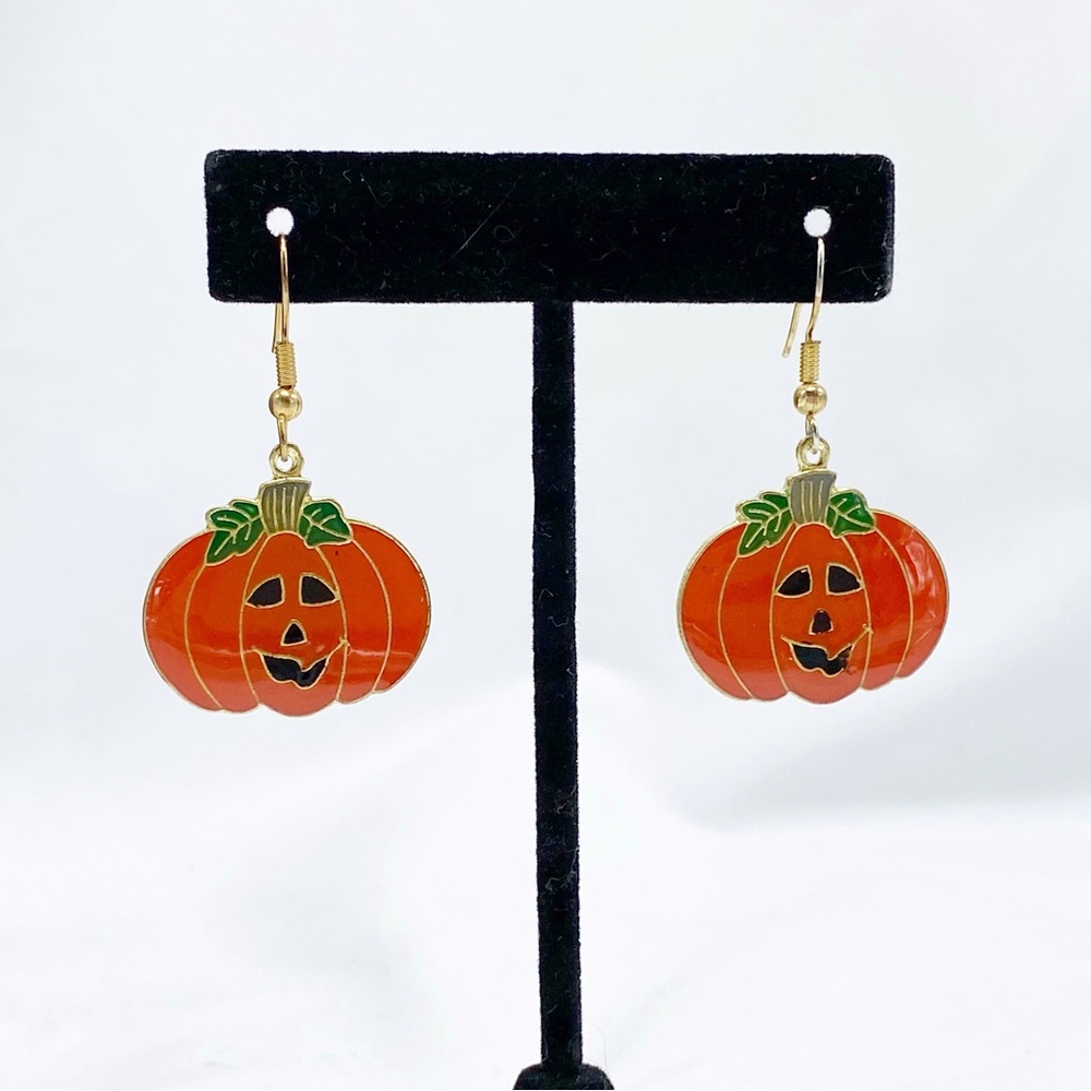 Vintage Halloween Pumpkin Jack O Lantern Dangle Earrings